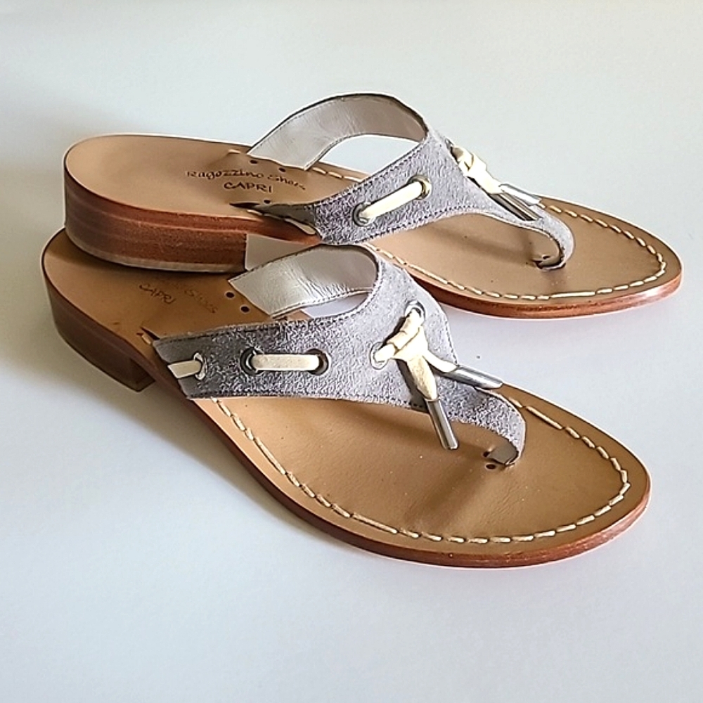 Ragozzino Capri Thong Shoes Gray Leather Italy